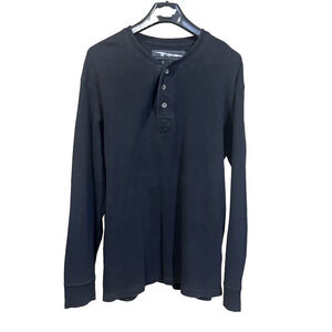 Old Navy Vintage Y2K Thermal Henley T-shirt Waffle Knit XL Black Layering